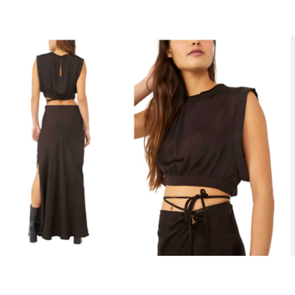 FREE PEOPLE Tops - NWT FREE PEOPLE REMI MIDNIGHT BROWN SLEEVELESS SATIN CROP BOXY TOP - M